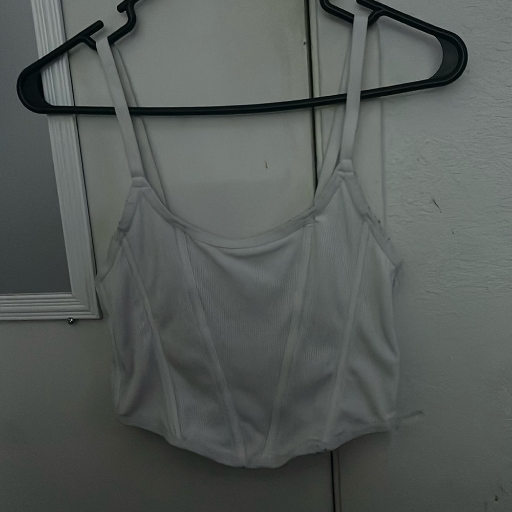 White corset top, straps, crop top